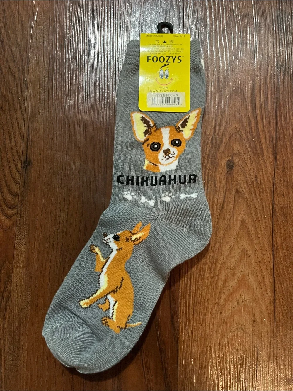 Foozys Gray Chihuahua Dog Crew Socks - Canine Collection
